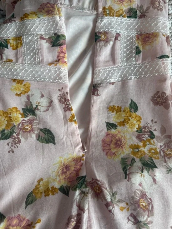 For Love & Lemons Silk Floral Mini Dress - Lace, Buttons, Puff Sleeves - XS - Picture 8 of 10